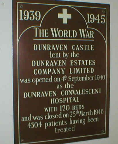 Plaque commemorating the use of Dunraven Castle as a Convalescent Hospital during World War II