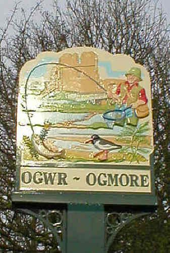 Village Sign for Ogmore/Ogwr depicting salmon and castle