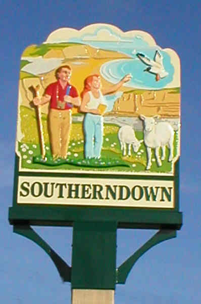 Village sign for Southerndown depicting Dunraven Bay