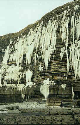 Water frozen on cliffs at Dunraven Bay, Southerndown beach