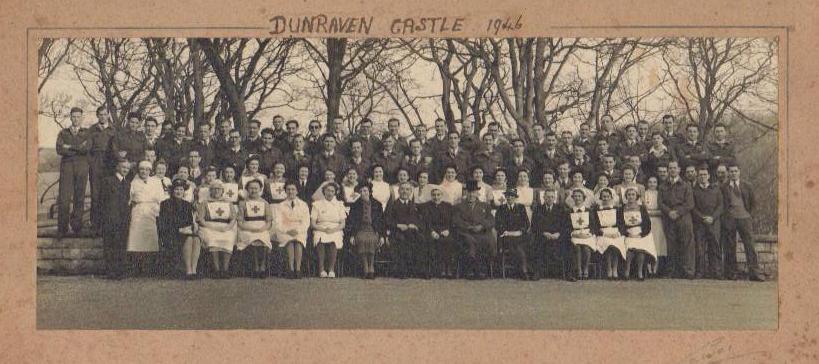 Nurses, staff and convalescents of Dunraven Castle in 1946